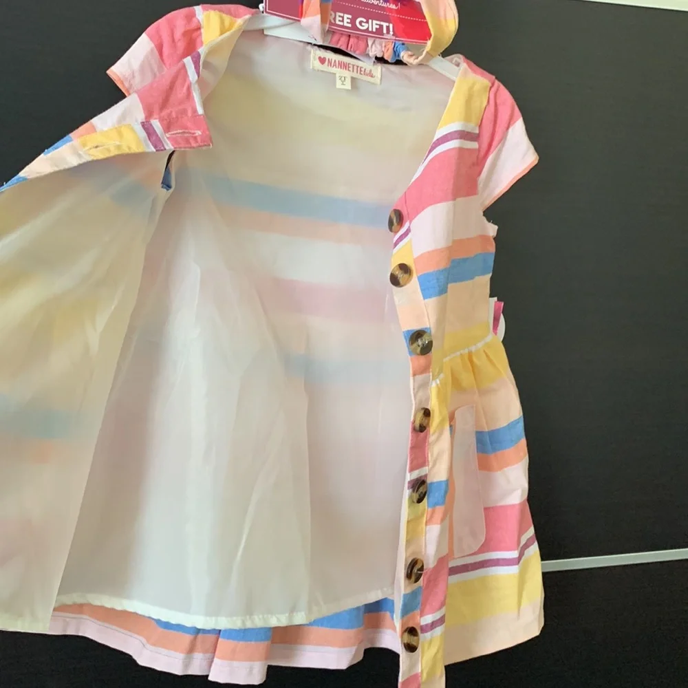 Nannette Kids Toddler Girls Short Sleeve Button Front Dress